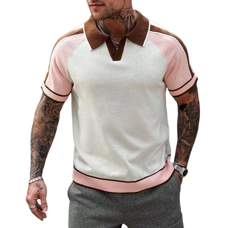 Polo décontracté à manches courtes et couleurs contrastées pour homme 