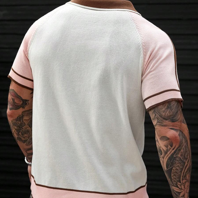 Men's Contrast Color Short Sleeve Casual POLO Shirt