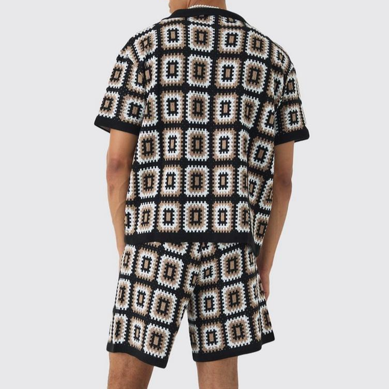 Ensemble t-shirt et short à manches courtes en tricot ajouré pour homme, mode printemps-été décontractée, ASW1038D7K