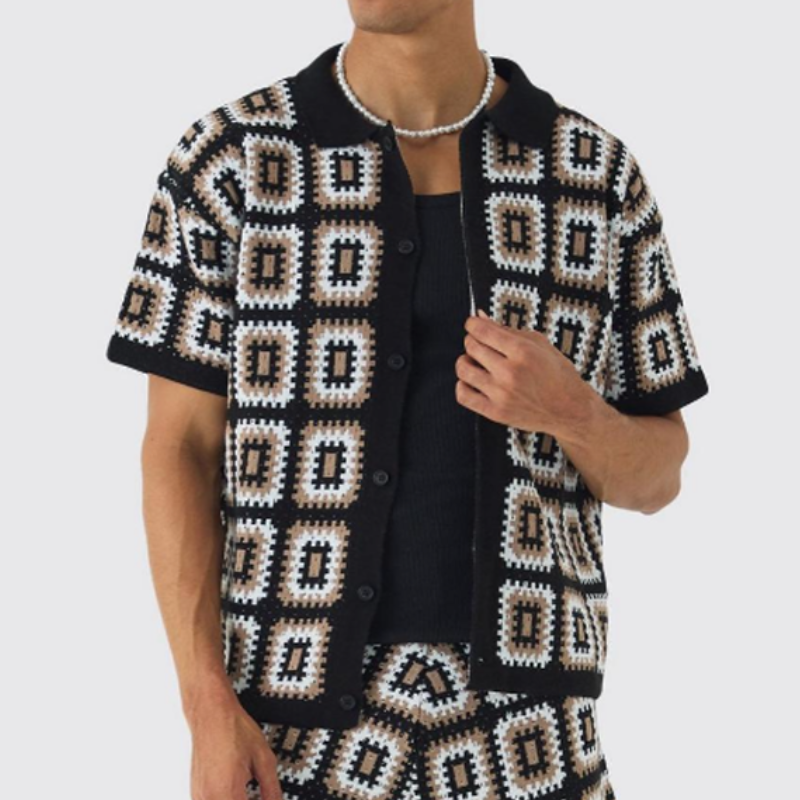 Ensemble t-shirt et short à manches courtes en tricot ajouré pour homme, mode printemps-été décontractée, ASW1038D7K