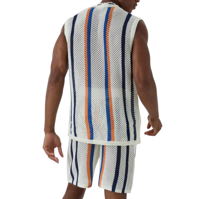 Ensemble débardeur et short en tricot à rayures verticales pour homme, décontracté, à la mode, été, ASW1066D3K