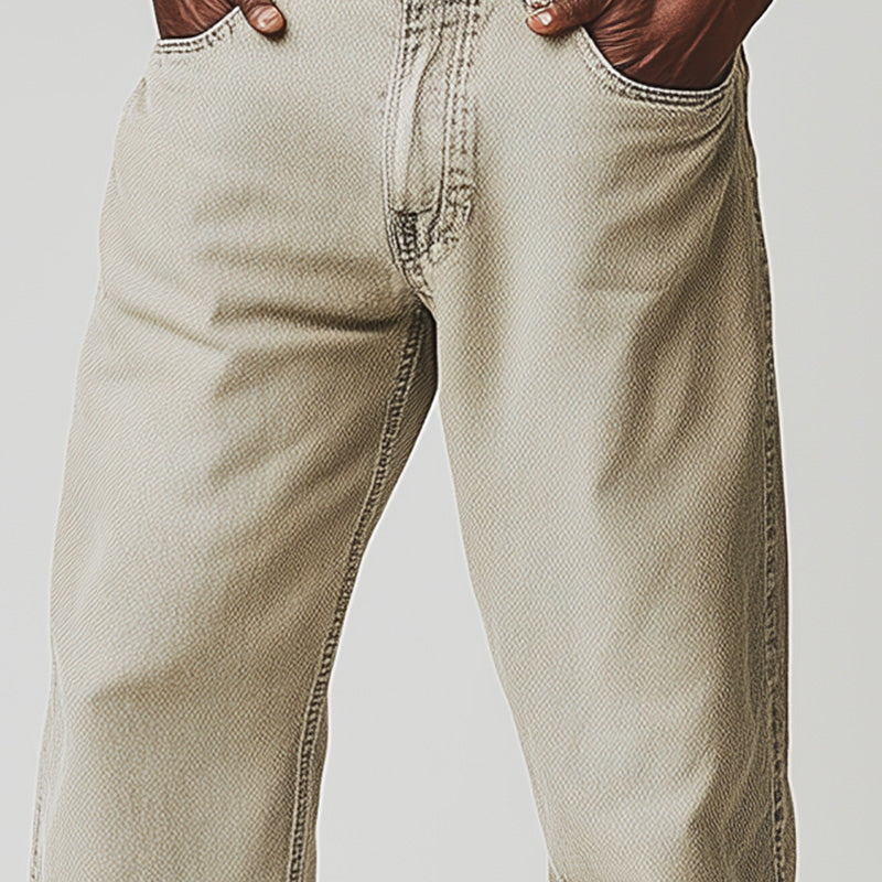Men's Spring Retro Simple Solid Color Denim Casual Pants