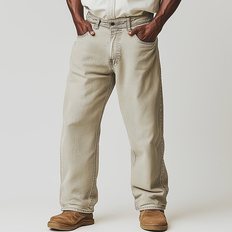 Pantalon décontracté en denim de couleur unie pour homme, style rétro, printemps