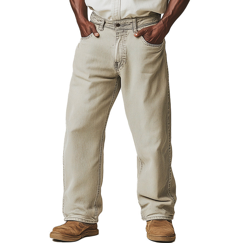 Men's Spring Retro Simple Solid Color Denim Casual Pants
