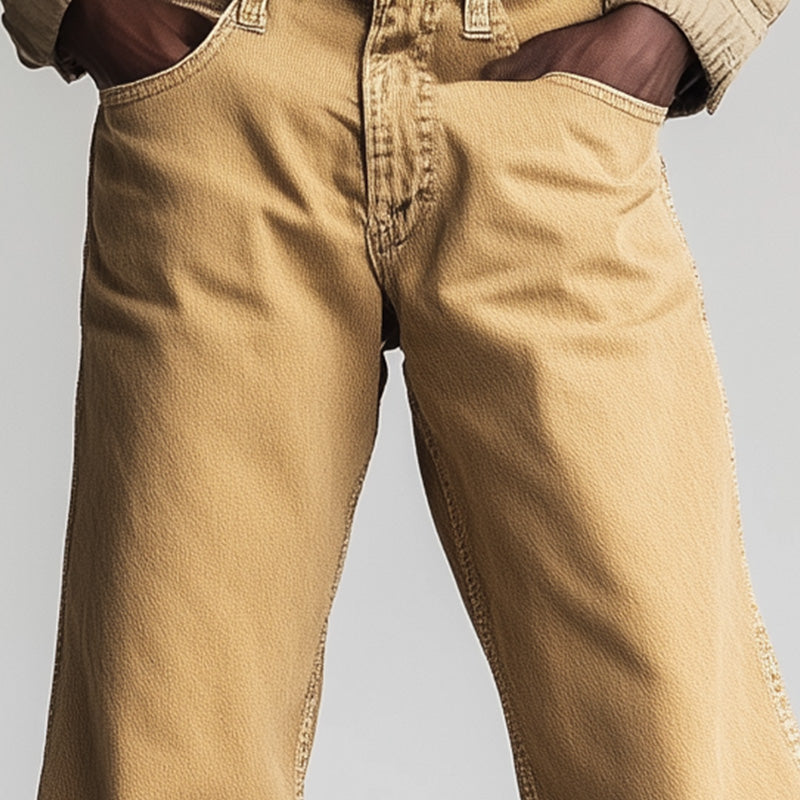 Men's Spring Retro Simple Solid Color Denim Casual Pants