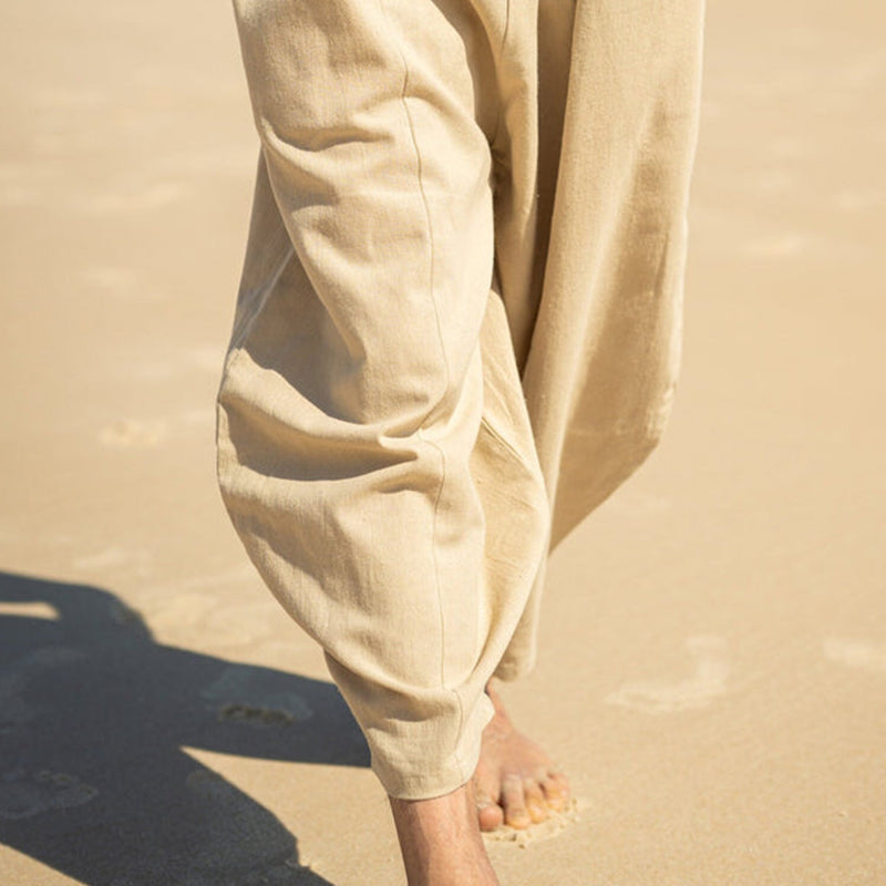 Men's Cotton And Linen Solid Color Casual Loose Pants