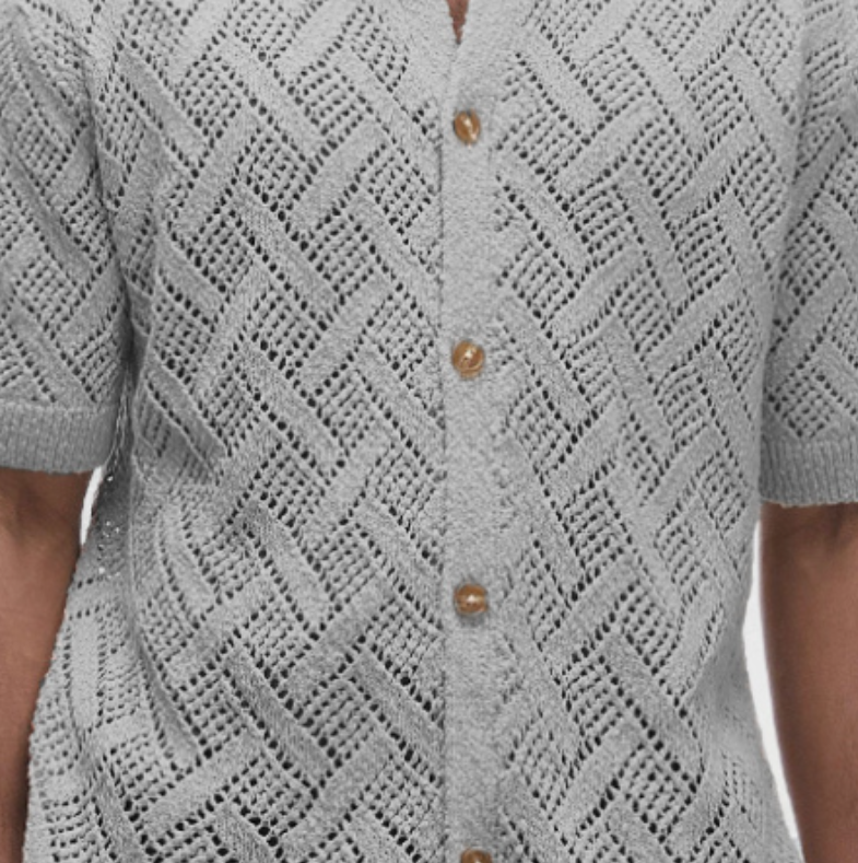 Men's Casual Geometric Jacquard Lapel Slim Fit Short Sleeve Knitted Cardigan