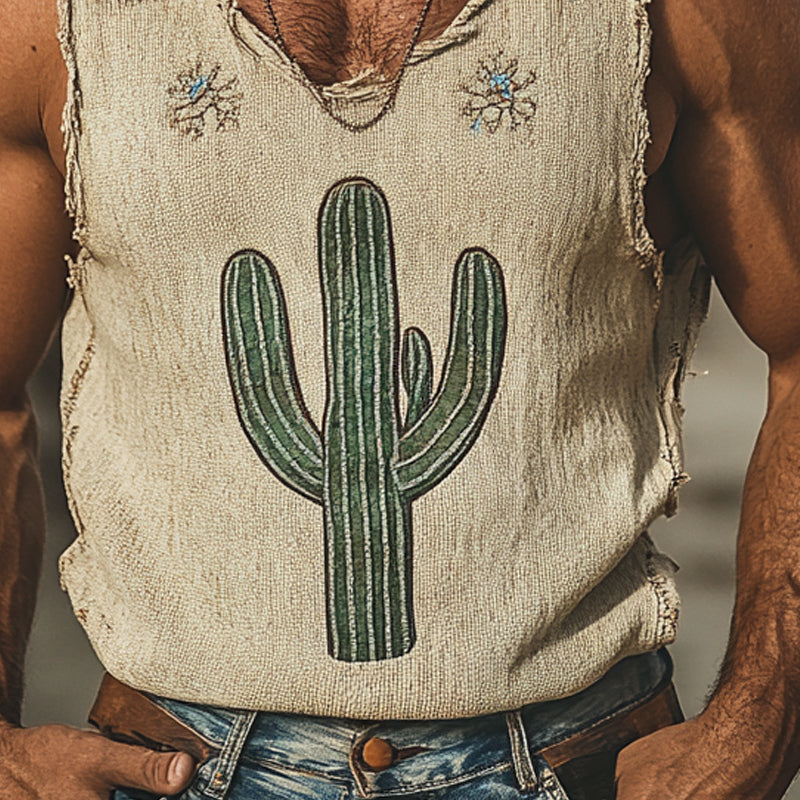 Men's Vintage Cactus Embroidered Tank Top
