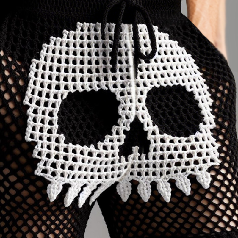 Men's Retro Simple Skull Knit Drawstring Shorts ASW1124D5TO