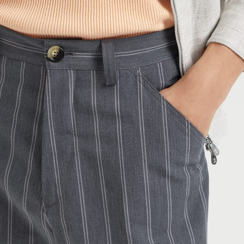 Men's Spring Fashion Classic Casual Cotton and Linen Striped Woven Fabric Pants