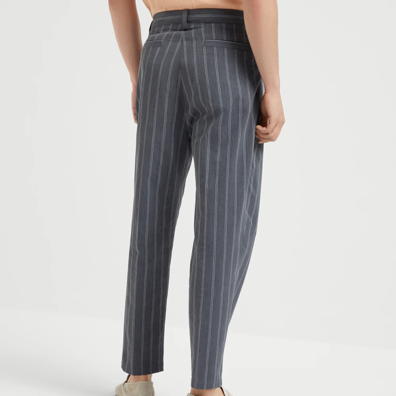 Men's Spring Fashion Classic Casual Cotton and Linen Striped Woven Fabric Pants