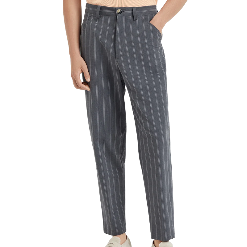 Men's Spring Fashion Classic Casual Cotton and Linen Striped Woven Fabric Pants