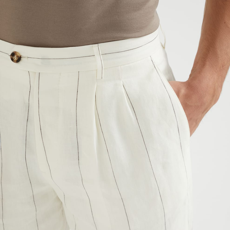 Men's Spring and Summer Fashion Classic Casual Suit Pants Cotton and Linen Striped Pants