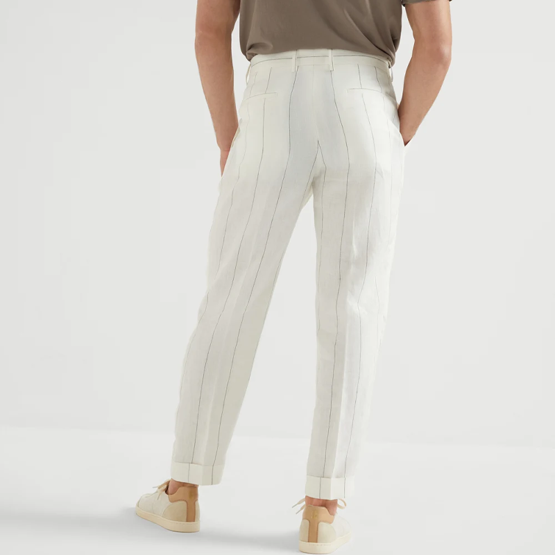 Men's Spring and Summer Fashion Classic Casual Suit Pants Cotton and Linen Striped Pants