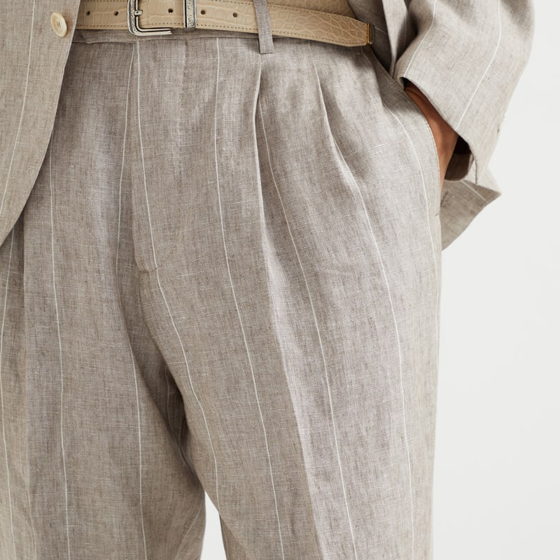 Men's Spring and Summer Fashion Classic Casual Suit Pants Cotton and Linen Striped Pants