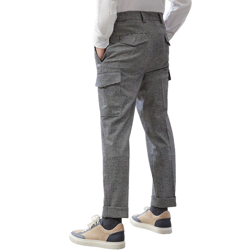 Men's Spring Fashion Classic Casual Houndstooth Multi-Pocket Pants