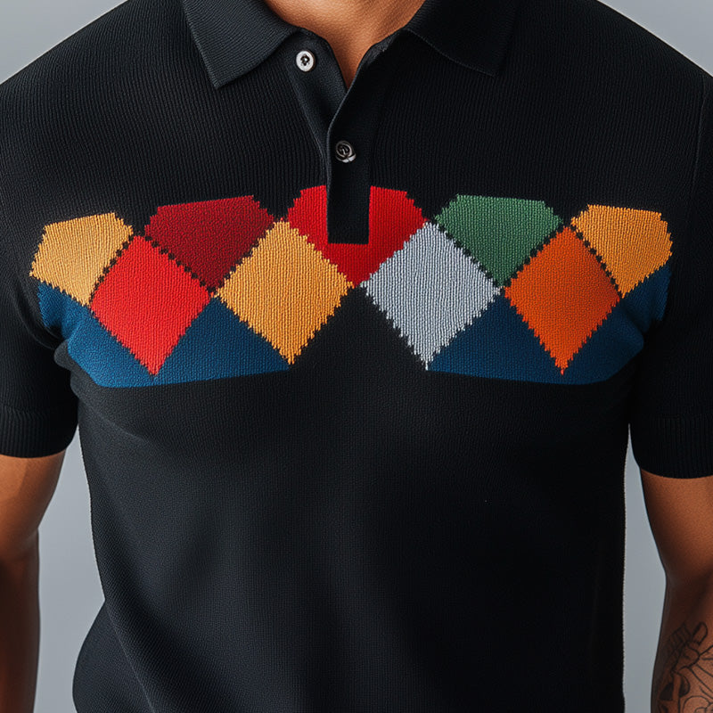Men's Spring Fashion Diamond Woven Short Sleeve Sports Polo Shirt