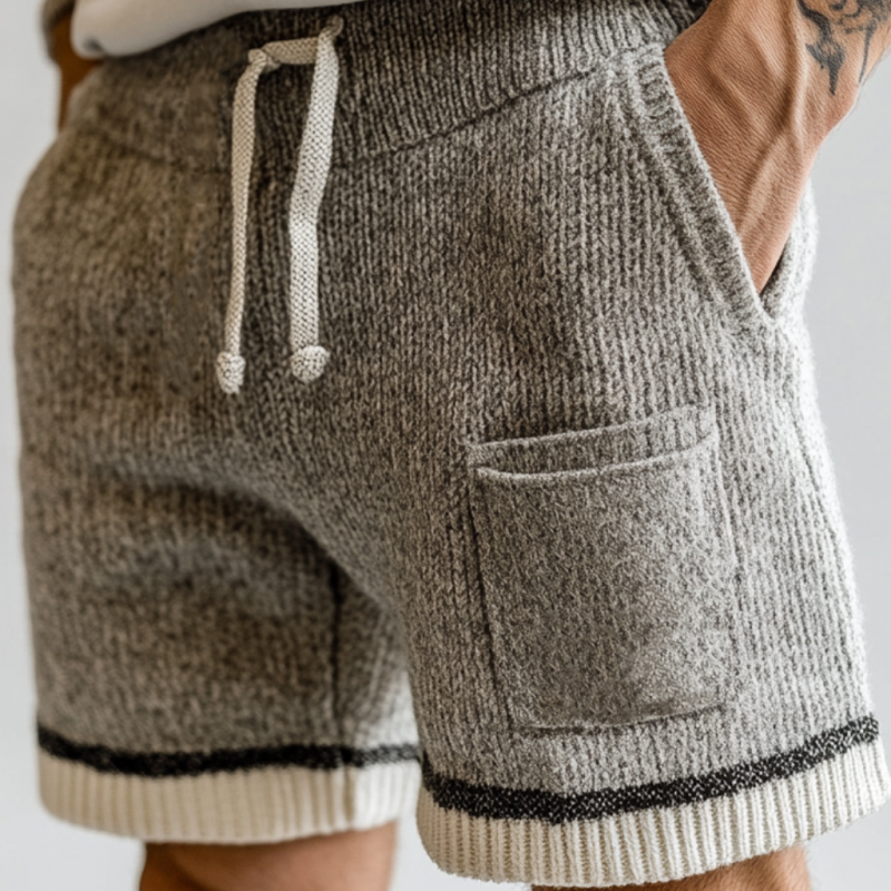 Men's Casual Contrast Knitted Elastic Waist Sports Shorts ASW1257D2M