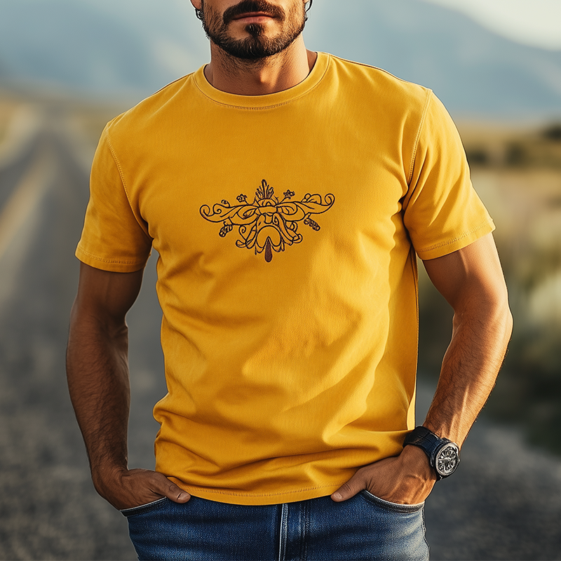 Men's Spring and Summer Fashion Classic Round Neck Suede Embroidered Short Sleeve T-Shirt
