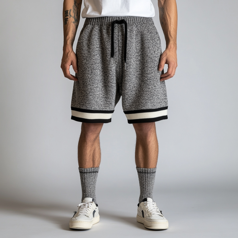 Men's Casual Sports Contrast Color Knitted Elastic Waist Shorts ASW1220D1M