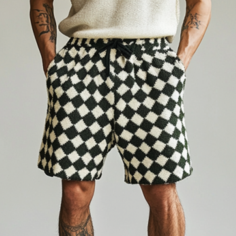 Men's Casual Diamond Jacquard Knit Elastic Waist Shorts ASW1279D5M