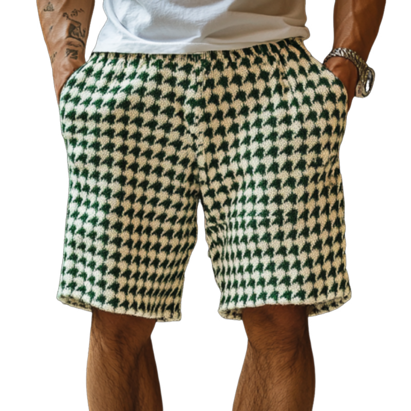 Men's Vintage Houndstooth Jacquard Knit Elastic Waist Shorts ASW1295D5M