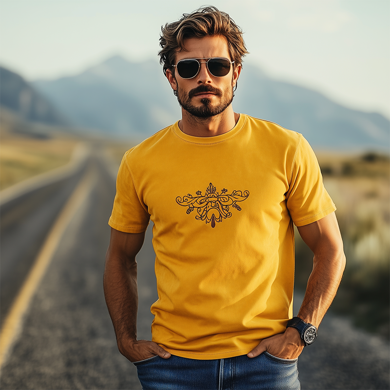 Men's Spring and Summer Fashion Classic Round Neck Suede Embroidered Short Sleeve T-Shirt