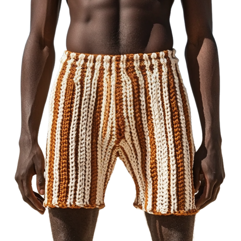 Men's Casual Contrast Color Striped Knitted Elastic Waist Shorts ASW1453D6M