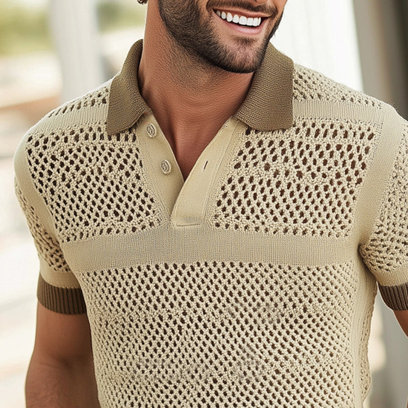 Herren Sommer Poloshirt aus Mesh-Strick mit kurzen Ärmeln ASW1444D9U