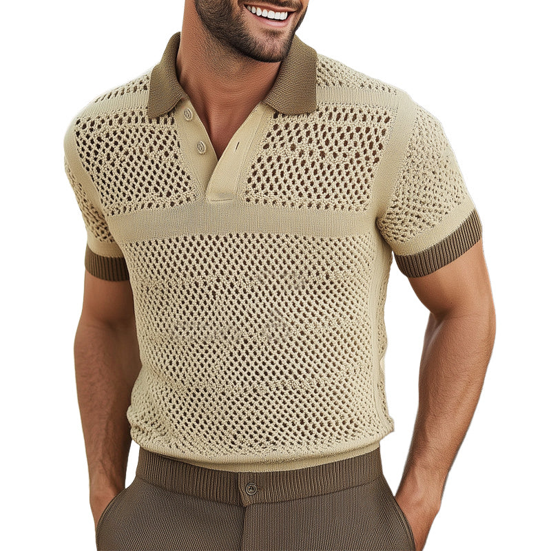 Herren Sommer Poloshirt aus Mesh-Strick mit kurzen Ärmeln ASW1444D9U