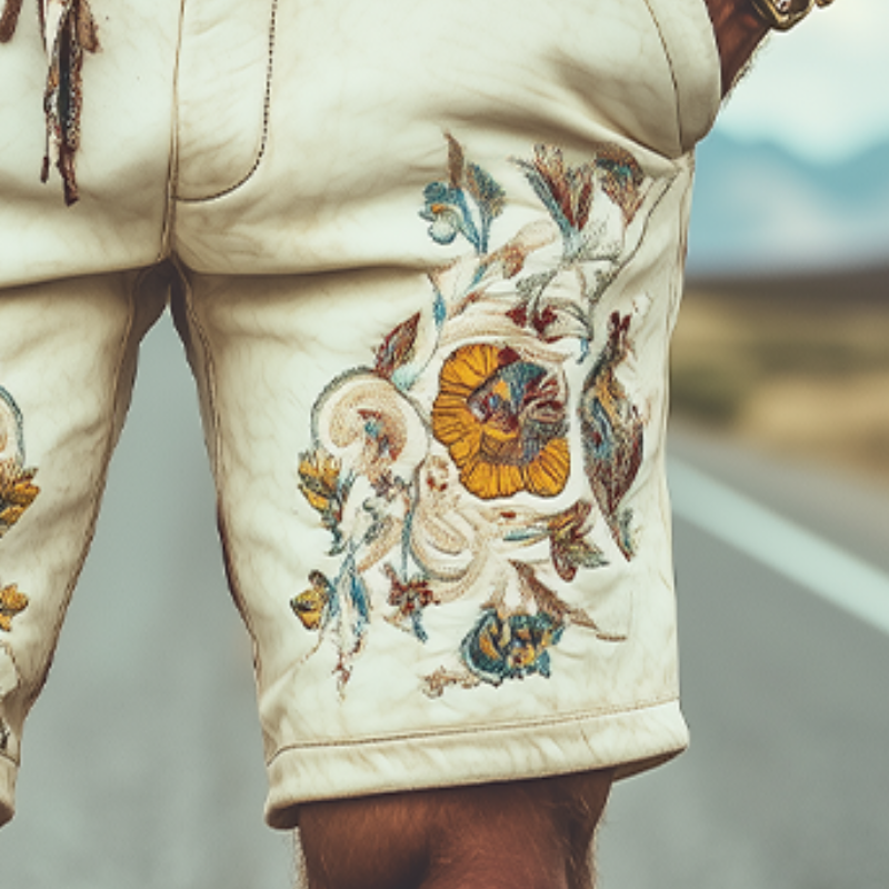 Short en daim brodé de style rétro occidental pour homme, mode printemps-été (sans ceinture)