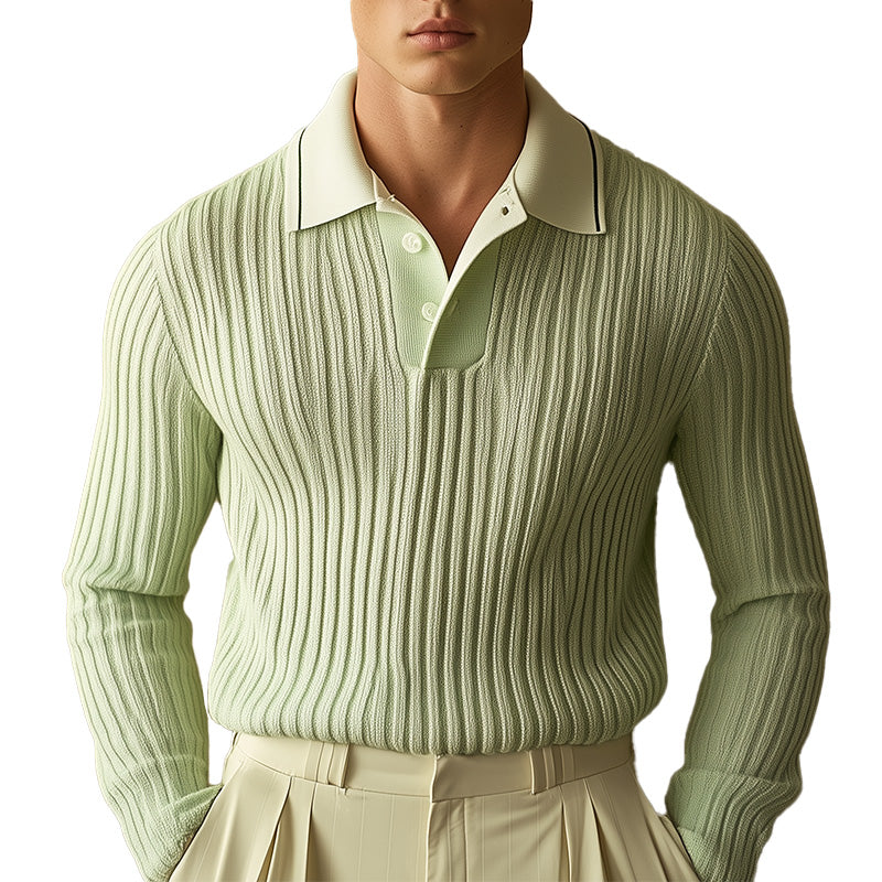 Herren Sommermode Gewebtes Bequemes Langarm-Poloshirt ASW1510D8P