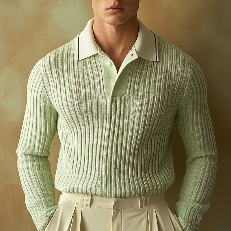 Men's Summer Fashion Woven Comfortable Long Sleeve Polo Shirt ASW1510D8P