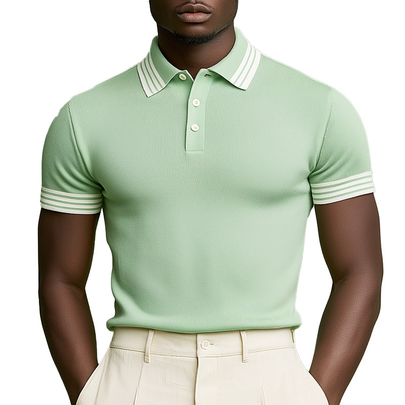 Herren Sommermode Rippstrick Kurzarm Poloshirt ASW1529D5P