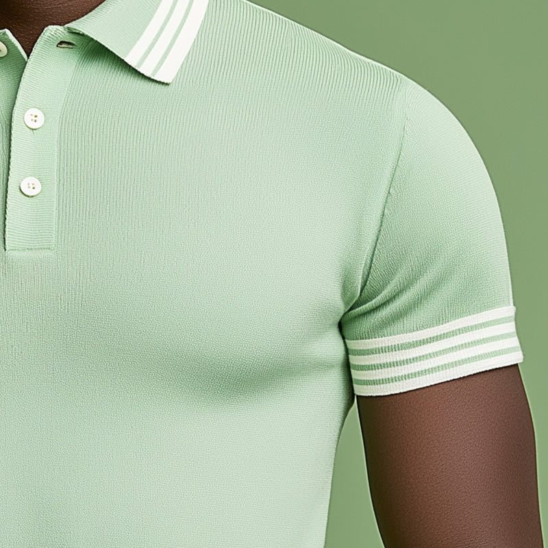 Men's Summer Fashion Ribbed Knitted Short Sleeve Polo Shirt ASW1529D5P