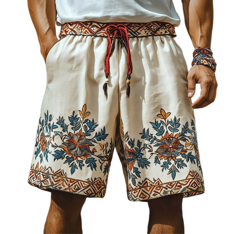 Men's Summer Retro Embroidered Loose Shorts