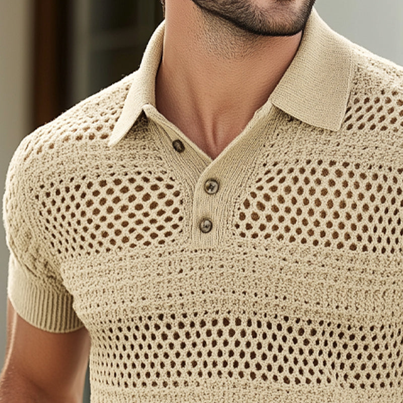 Men's Summer Knitted Breathable Polo Neck Short Sleeve T-Shirt ASW1465D6U