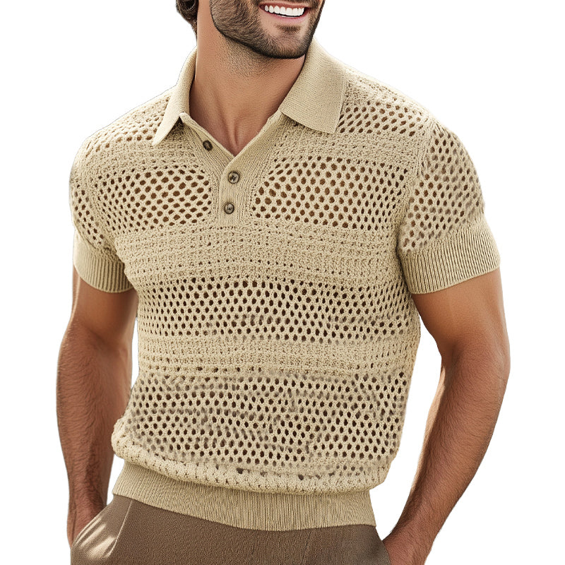Herren Sommer Strick Atmungsaktiv Polokragen Kurzarm T-Shirt ASW1465D6U