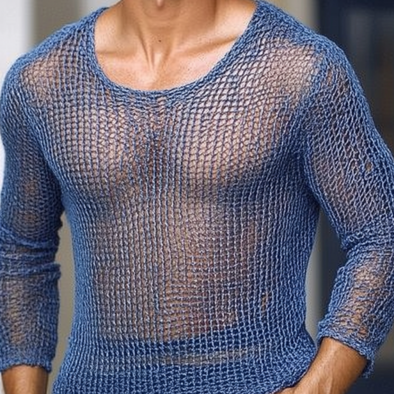 Men's Casual Breathable Round Neck Hollow Knitted Slim Sweater T-Shirt ASW1475D3M