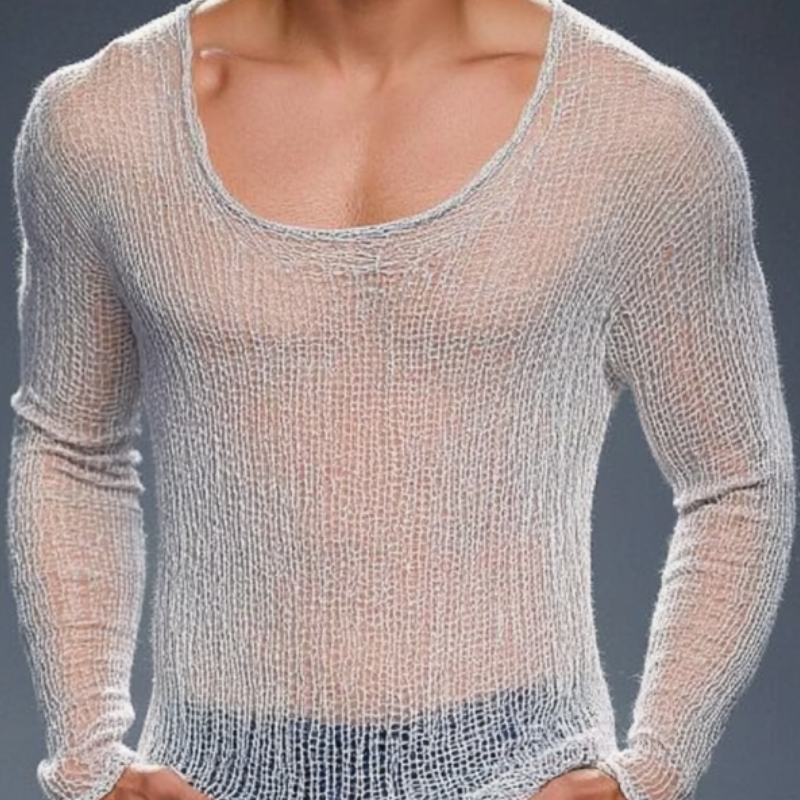 Men's Casual Breathable Round Neck Hollow Knitted Slim Sweater T-Shirt ASW1433D2M