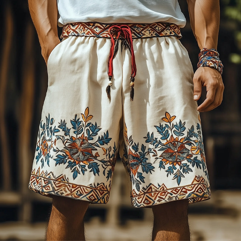 Men's Summer Retro Embroidered Loose Shorts