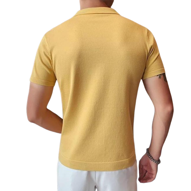 Men's Casual Collar Jacquard Lapel Single Breasted Slim Fit Short Sleeve Knitted Cardigan ASW1595D6M