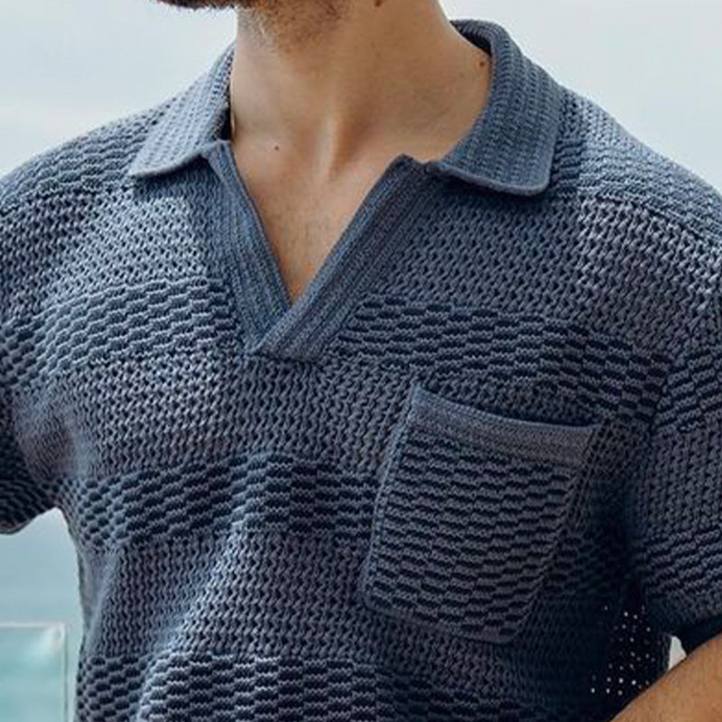 Men's Summer Classic V-neck Breathable Knitted T-shirt ASW2113D5U