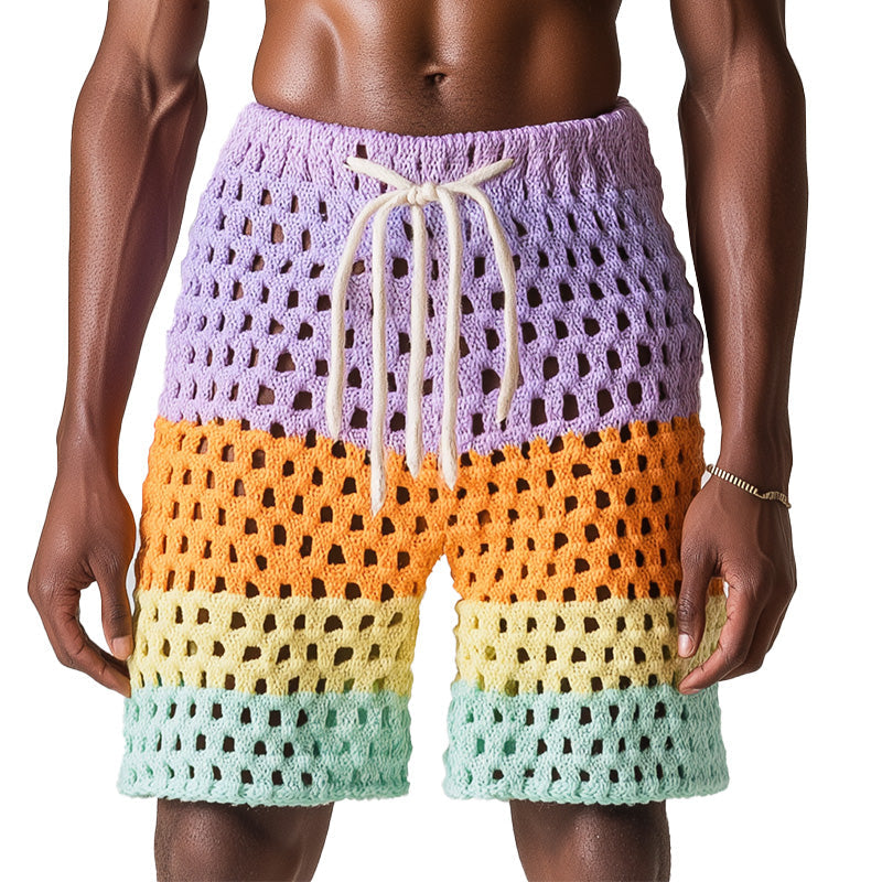 Men's Summer Fashion Hollow Breathable Gradient Woven Beach Shorts ASW2142D1P