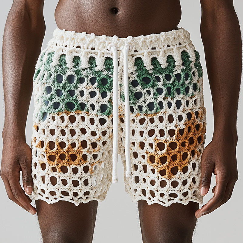 Men's Summer Fashion Hollow Breathable Woven Beach Shorts ASW2182D2P