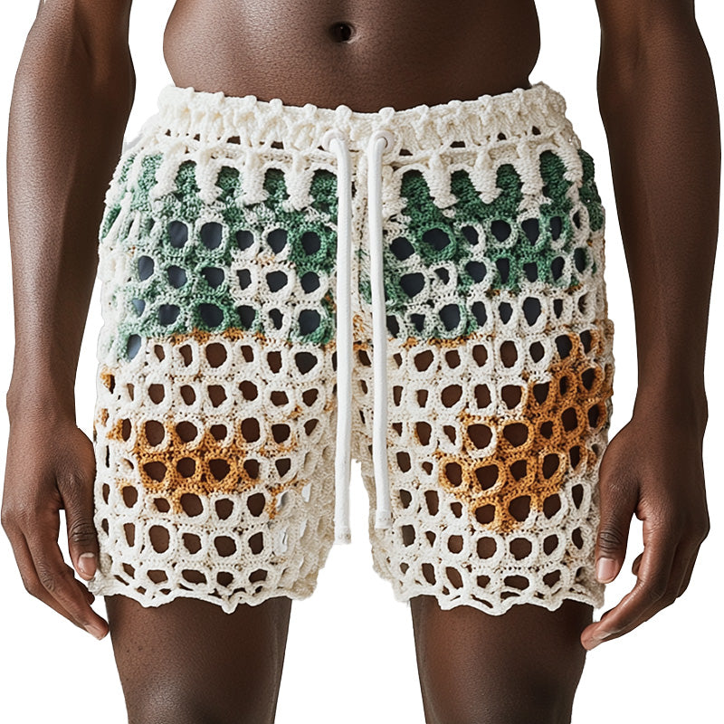 Men's Summer Fashion Hollow Breathable Woven Beach Shorts ASW2182D2P