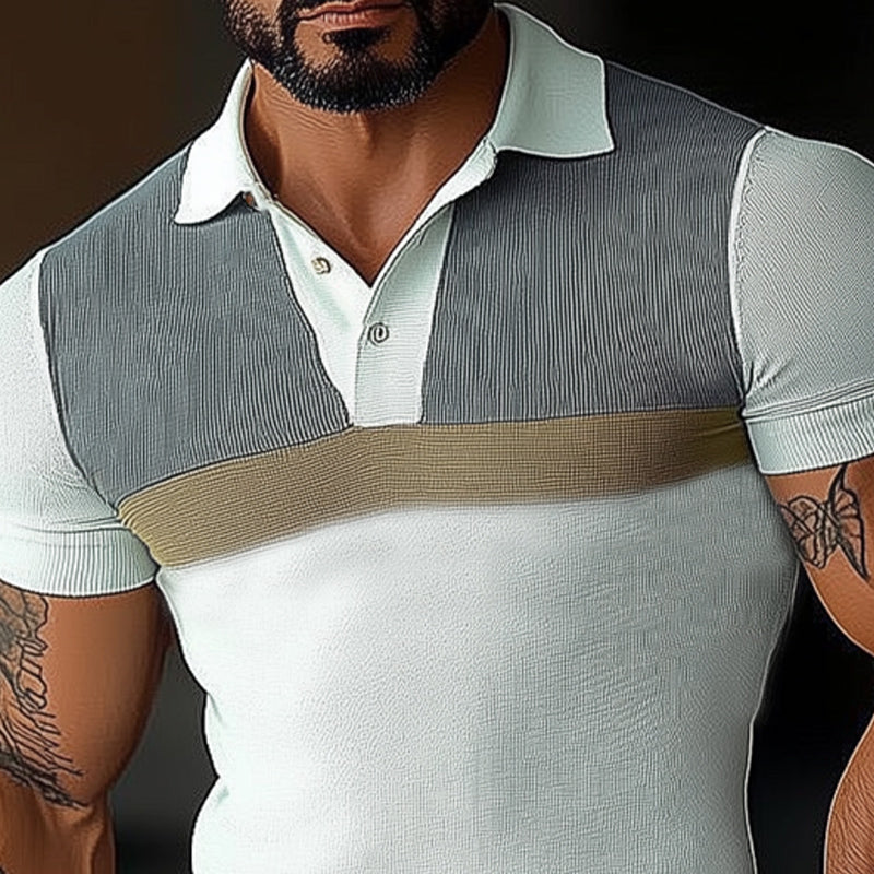 Herren Business Color Block Polokragen Slim Fit T-Shirt ASW2145D8U