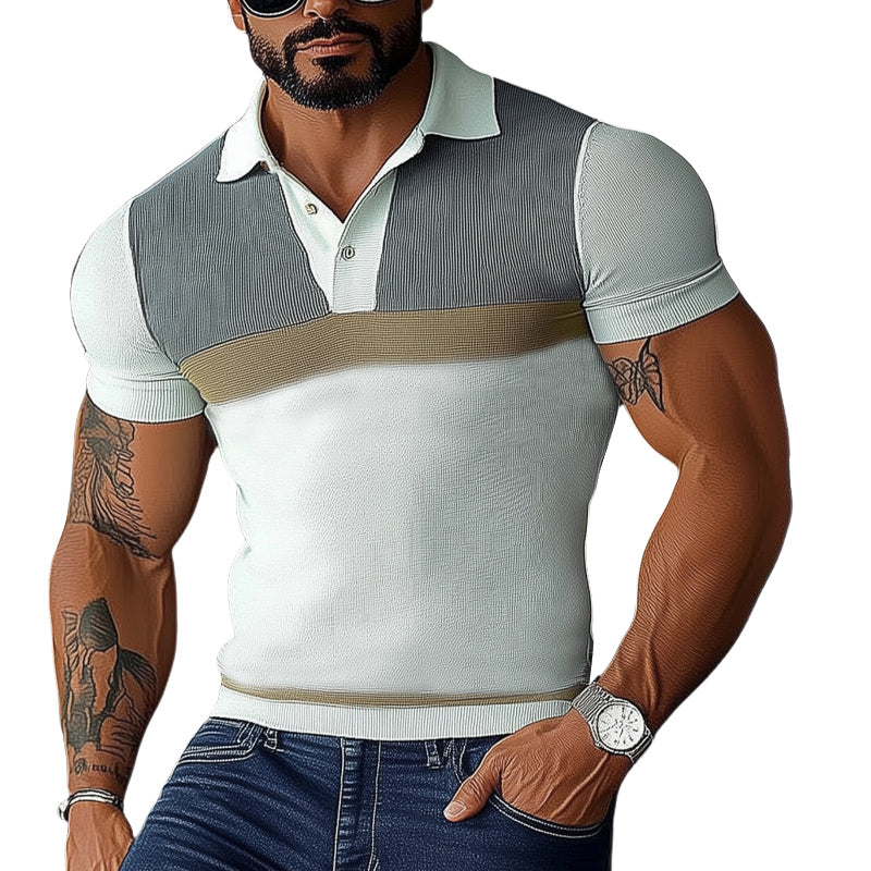Herren Business Color Block Polokragen Slim Fit T-Shirt ASW2145D8U
