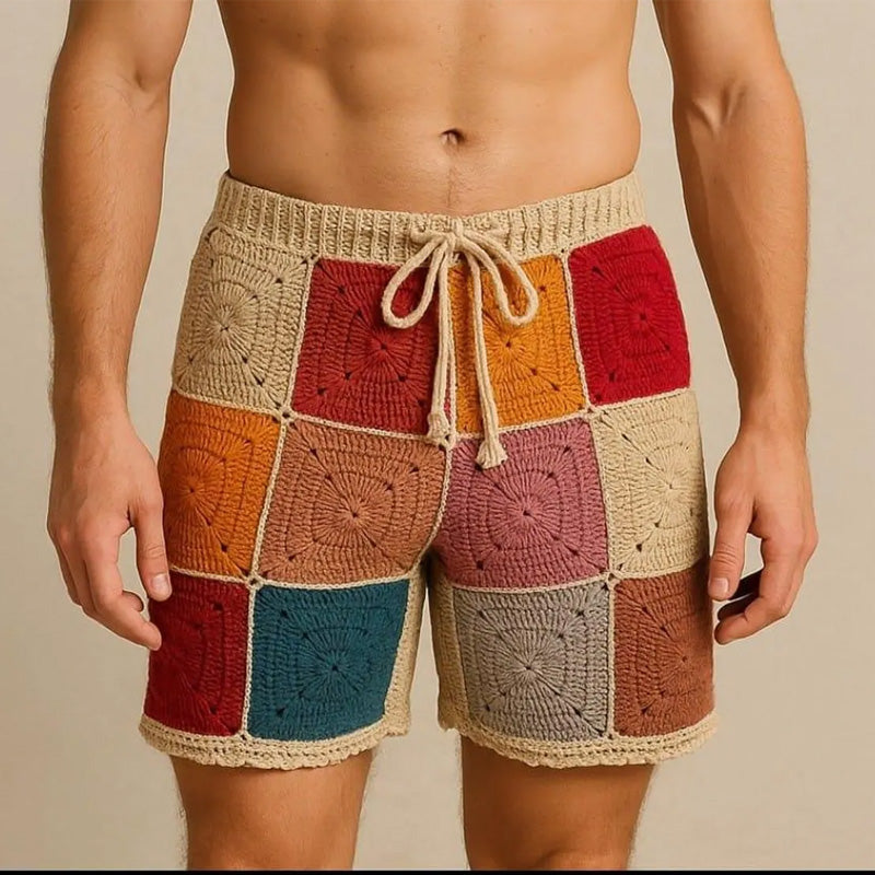 Men's Summer Block Contrast Color Breathable And Comfortable Crochet Shorts ASW2203D5P
