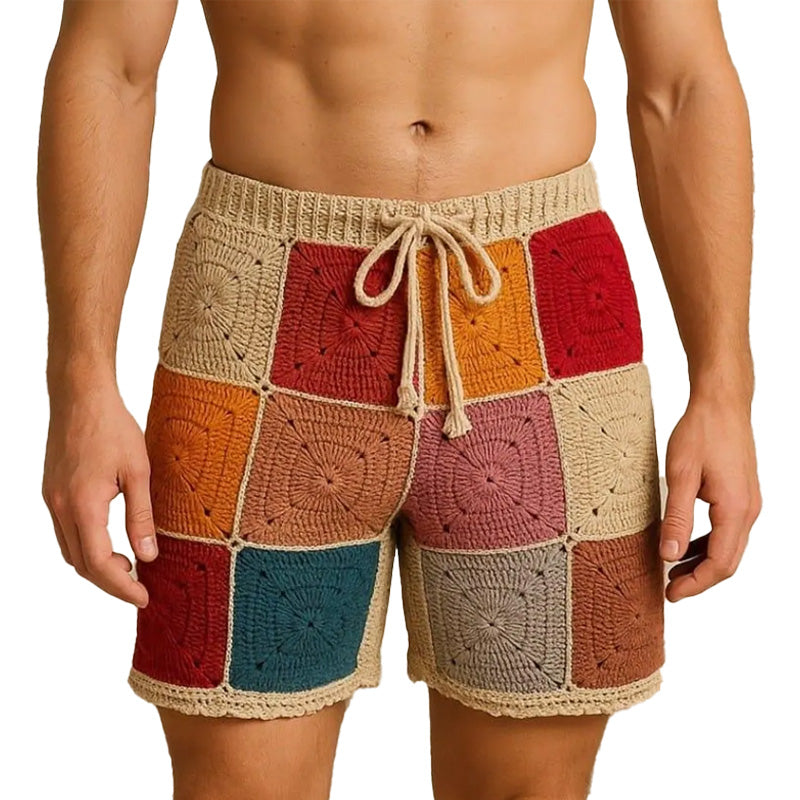 Men's Summer Block Contrast Color Breathable And Comfortable Crochet Shorts ASW2203D5P